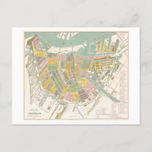 Antique Map of Amsterdam, Netherlands, Postcard