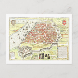 Antique Map of Antwerp, Belgium, Postcard
