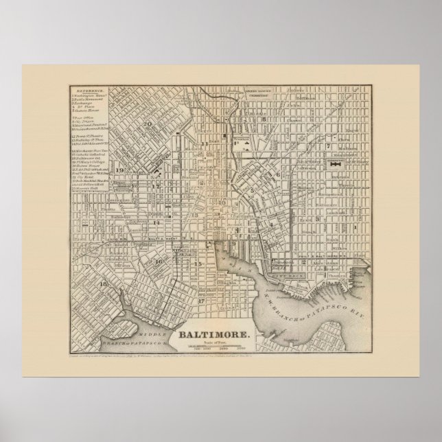 Antique map of Baltimore Maryland 1866 Poster (Front)