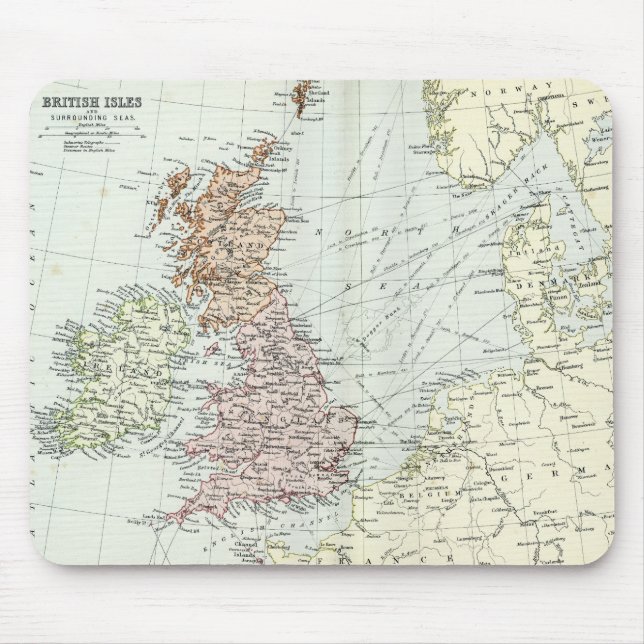 Antique map of British Isles and Surrounding Seas Mouse Pad (Front)