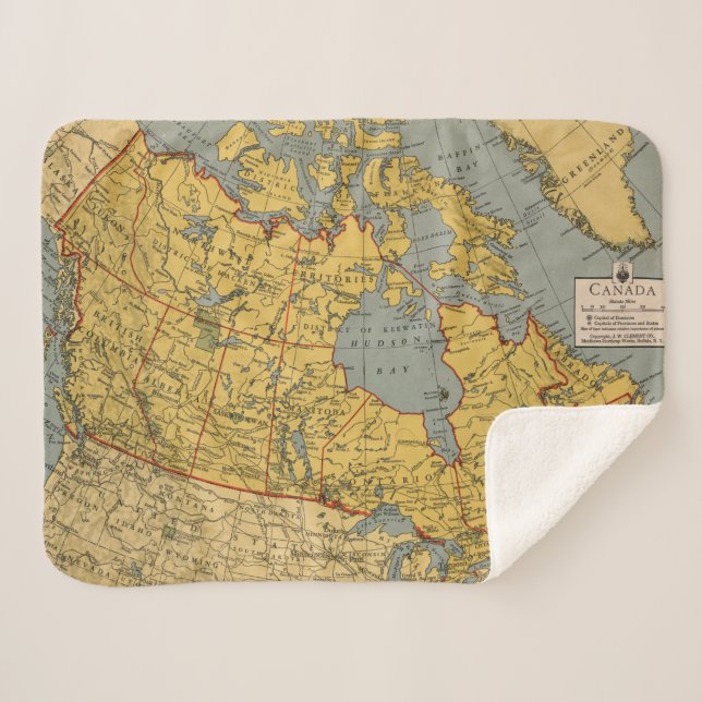 Antique Map of Canada Sherpa Blanket (Front (Horizontal))