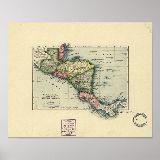 Antique Map of Central America - 1902 Poster (Front)