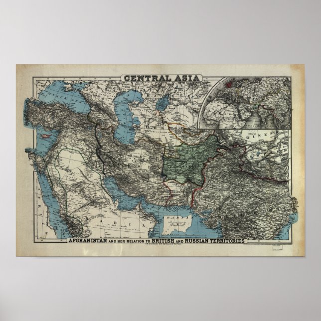 Antique Map of Central Asia 1885 Poster (Front)
