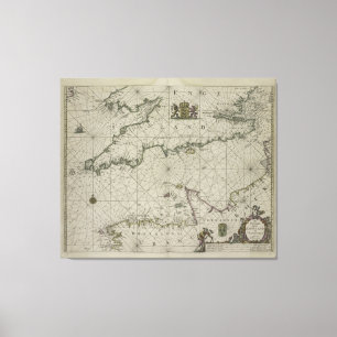 Antique Map of Channel, 1666 (colour engraving) Canvas Print