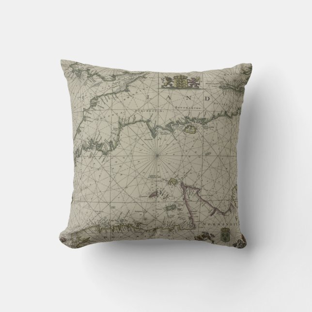 Antique Map of Channel, 1666 (colour engraving) Cushion (Front)