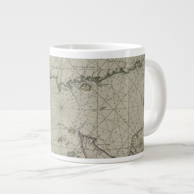 Antique Map of Channel, 1666 (colour engraving) Large Coffee Mug (Front Right)
