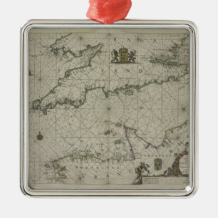 Antique Map of Channel, 1666 (colour engraving) Metal Tree Decoration