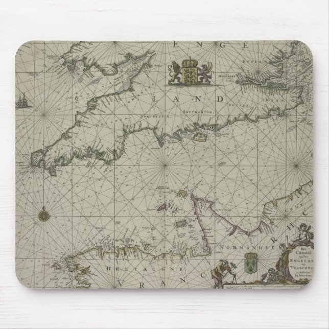 Antique Map of Channel, 1666 (colour engraving) Mouse Pad (Front)