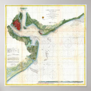 Antique map of Charleston Harbour South Carolina Poster