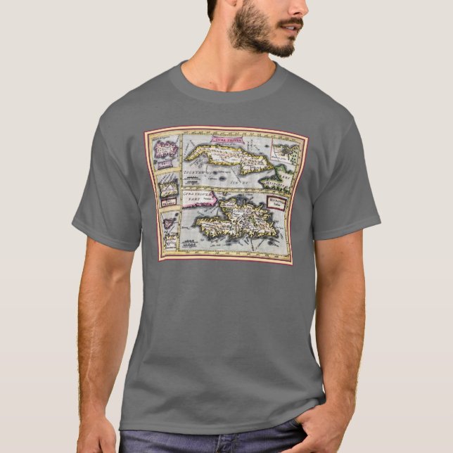 Antique Map of Cuba, Haiti, Dominican Republic T-Shirt (Front)