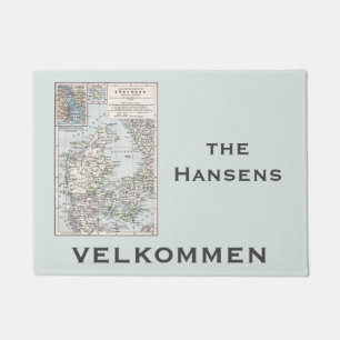 Antique Map of Denmark, Danmark in Danish, 1905 Doormat