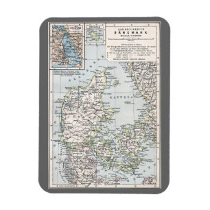 Antique Map of Denmark, Danmark in Danish, 1905 Magnet