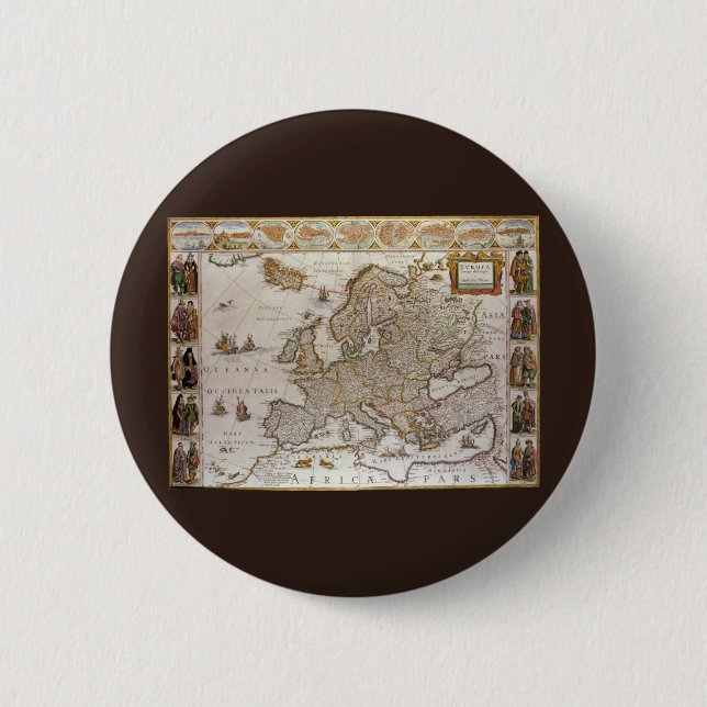 Antique Map of Europe by Willem Jansz Blaeu, c1617 6 Cm Round Badge (Front)