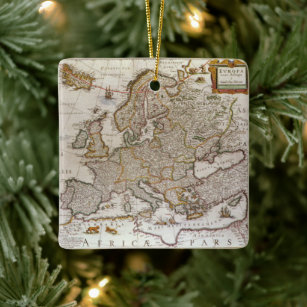 Antique Map of Europe by Willem Jansz Blaeu, c1617 Ceramic Tree Decoration