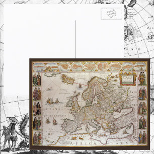 Antique Map of Europe by Willem Jansz Blaeu, c1617 Postcard
