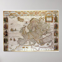 Antique Map of Europe by Willem Jansz Blaeu, c1617