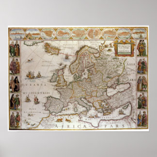 Antique Map of Europe by Willem Jansz Blaeu, c1617 Poster