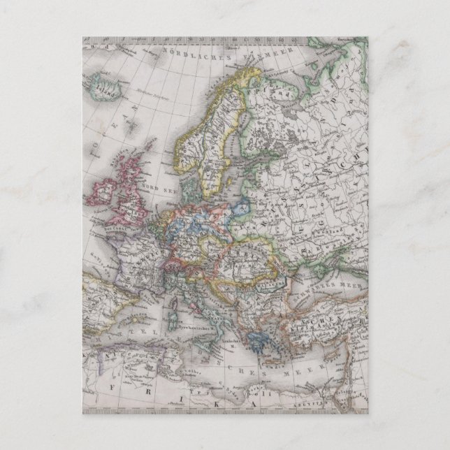 Antique Map of Europe circa 1862 Postcard (Front)