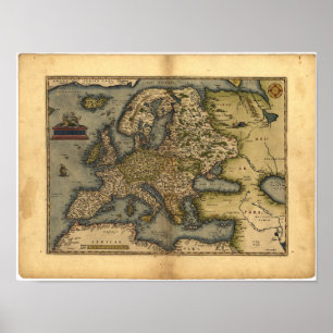 Antique Map of Europe ORTELIUS ATLAS 1570 A.D. Poster