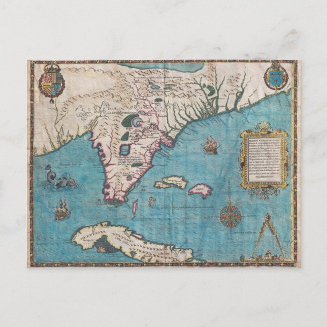 Antique Map of Florida and Cuba Postcard (Front)