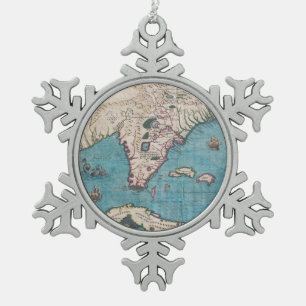 Antique Map of Florida and Cuba Snowflake Pewter Christmas Ornament