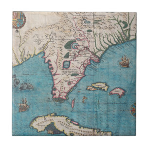 Antique Map of Florida and Cuba Tile