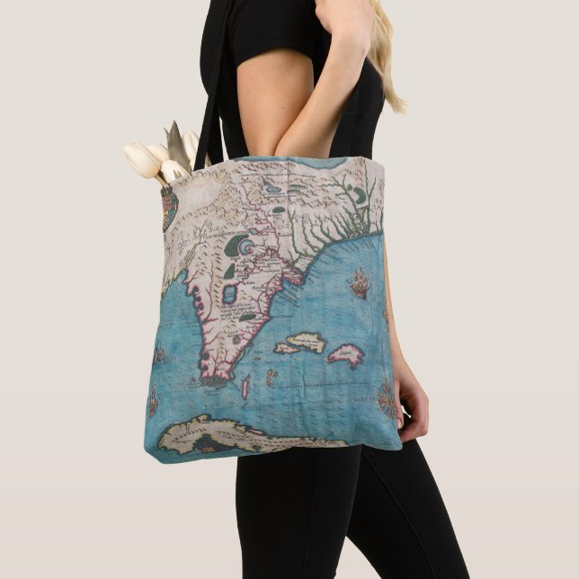 Antique Map of Florida and Cuba Tote Bag (Close Up)