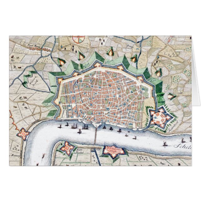 Antique Map of Fortress City of Antwerp, Belgium (Front Horizontal)