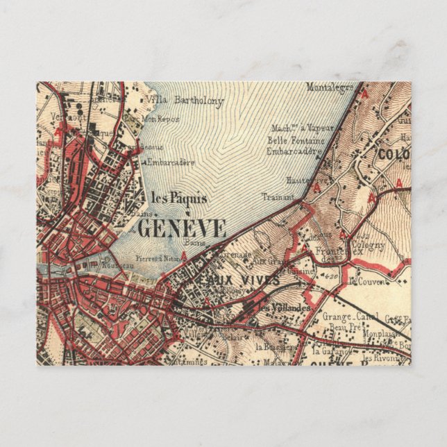 Antique Map of Geneva Switzerland Card (Front)
