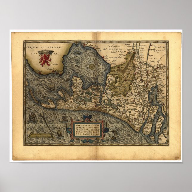 Antique Map of Holland, the Netherlands 1570 A.D. Poster (Front)