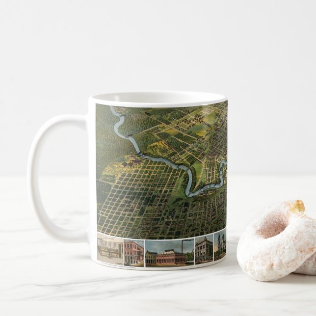Antique Map of Houston, Texas with Buffalo River Coffee Mug (With Donut)