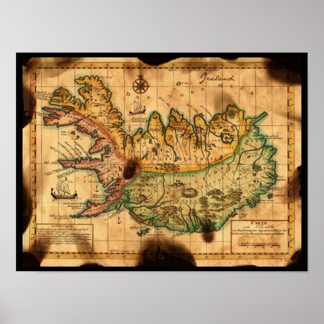 Antique Map of Iceland Poster (Front)