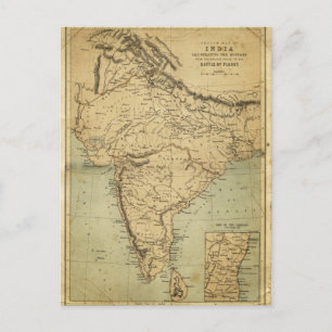 Antique Map of India in the 19th Century Postcard