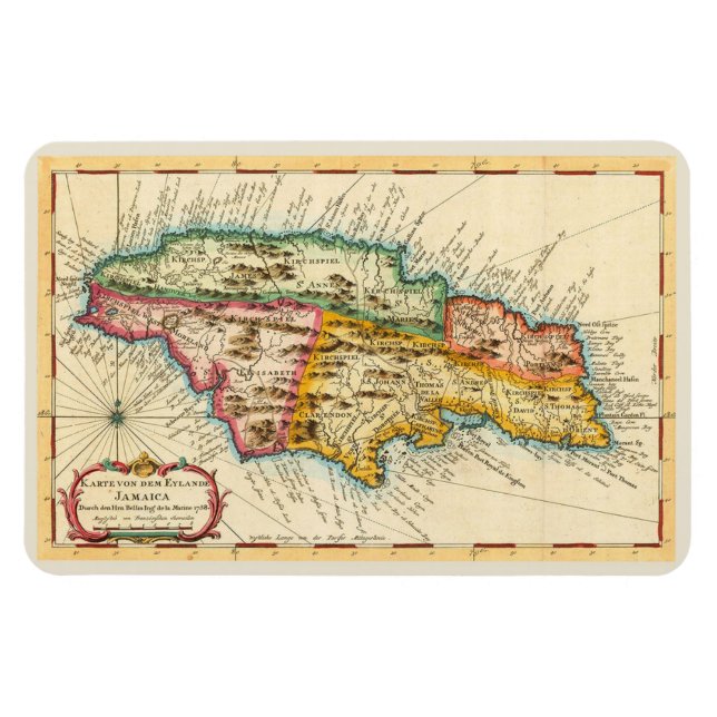 Antique Map of Jamaica 1758 Magnet (Horizontal)
