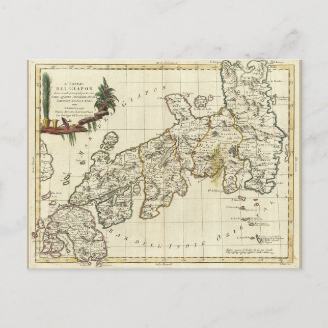 Antique Map of Japan from 1785 Postcard (Front)