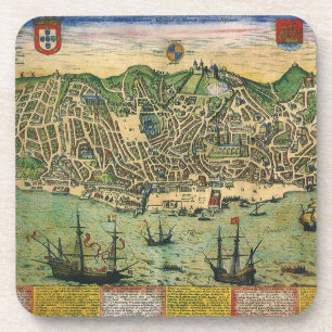 Antique Map of Lisbon, Portugal by Braun/Hogenberg Coaster
