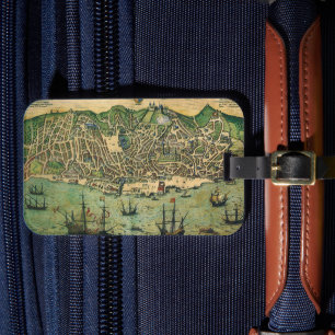 Antique Map of Lisbon, Portugal by Braun/Hogenberg Luggage Tag