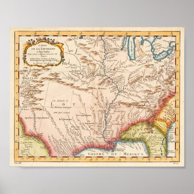 Antique Map of Louisiana 1760 Poster (Front)