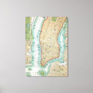 Antique Map of Lower Manhattan and Central Park Canvas Print