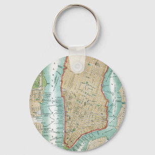 Antique Map of Lower Manhattan and Central Park Key Ring