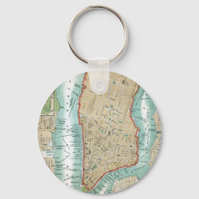 Antique Map of Lower Manhattan and Central Park Key Ring (Front)