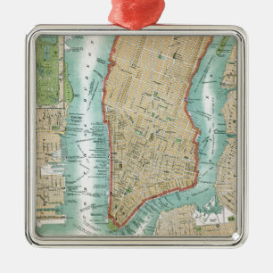 Antique Map of Lower Manhattan and Central Park Metal Tree Decoration