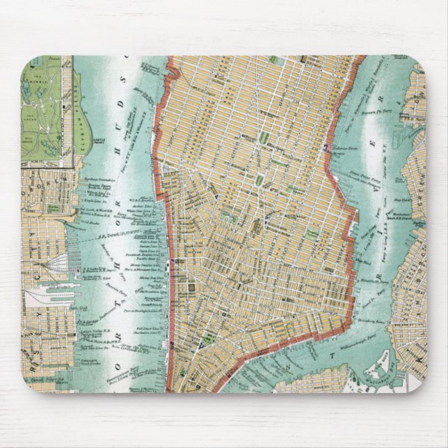 Antique Map of Lower Manhattan and Central Park Mouse Pad (Front)