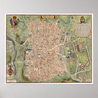 Antique map of Madrid, Spain Poster
