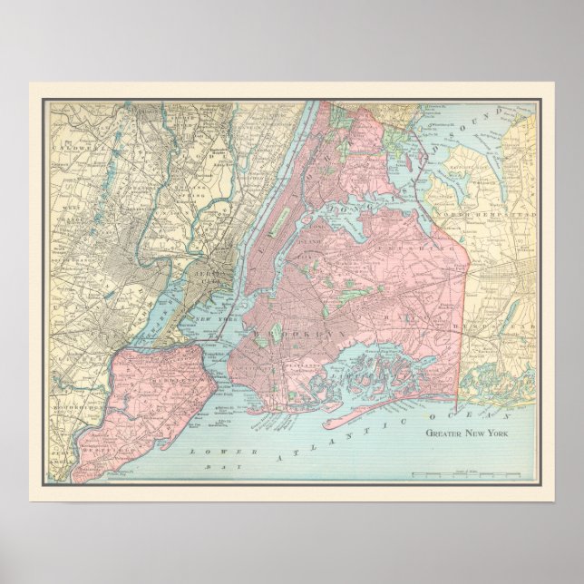 Antique Map of New York City Poster (Front)