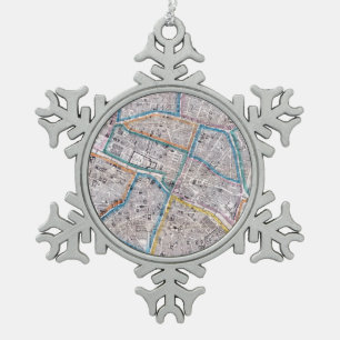 Antique Map of Paris Snowflake Pewter Christmas Ornament