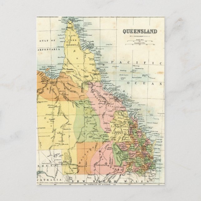 Antique map of Queensland Australia Postcard (Front)