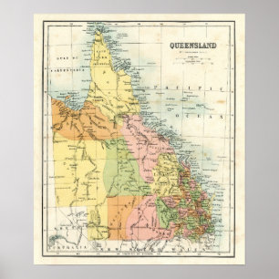 Antique map of Queensland Australia Poster