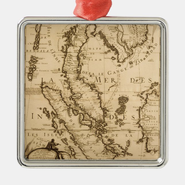 Antique Map of South East Asia | 1687 Metal Tree Decoration (Front)