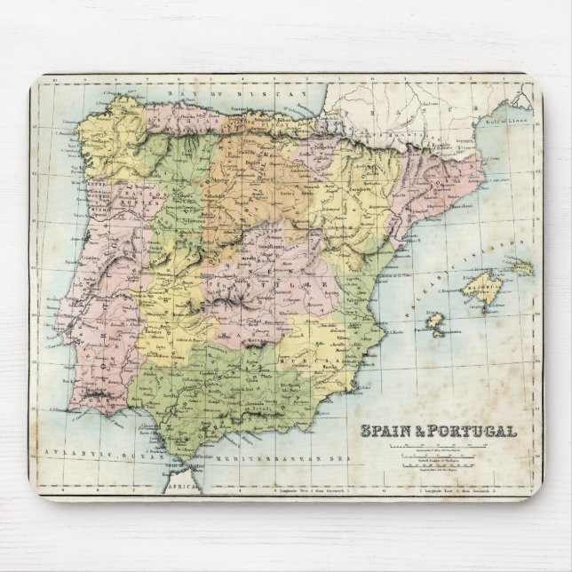 Antique map of Spain and Portugal Mouse Pad (Front)